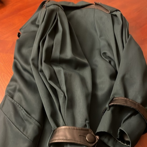 Stunning Vintage Irving Posluns Women’s Trench Coat Leather & Wool Forest Green - Picture 11 of 13